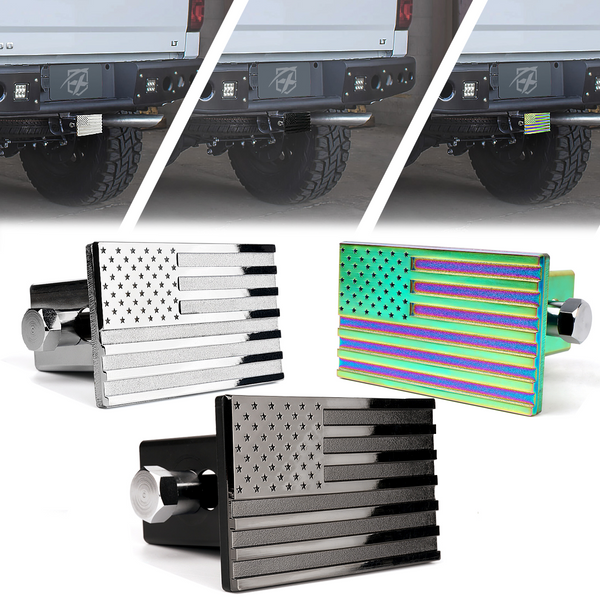 Aluminum Trailer Hitch Cover with American Flag – Fits 2" Receivers