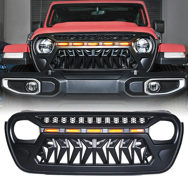 Grille with Amber LED Lights – Fits Jeep Wrangler JL & Gladiator JT