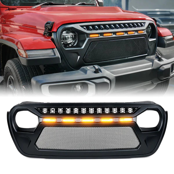 Grille with Amber LED Lights – Fits Jeep Wrangler JL & Gladiator JT