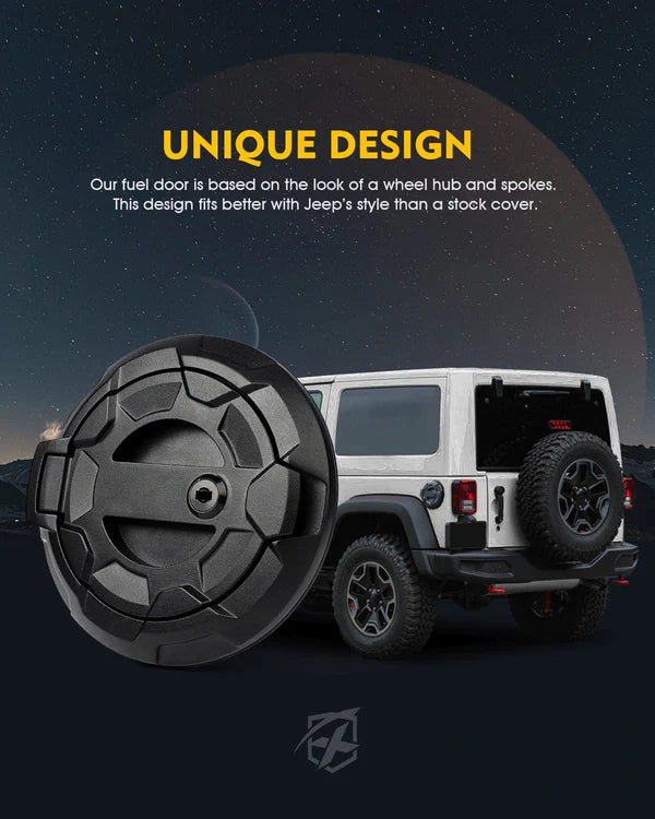 Bedrock Series Gas Cap Fuel Door Cover – Fits 2007–2018 Jeep Wrangler JK