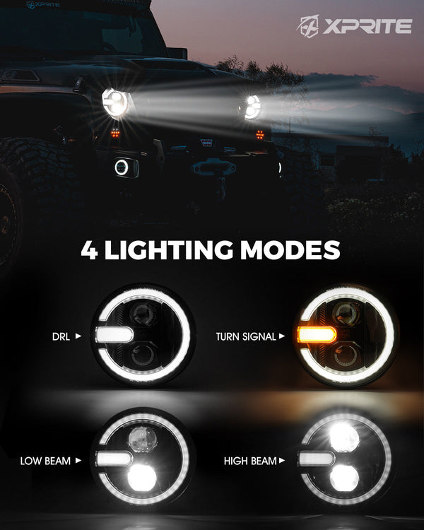 7" Halo LED Headlights with DRL & Turn Signal – Fits 2007–2018 Jeep Wrangler JK | Ultra Series