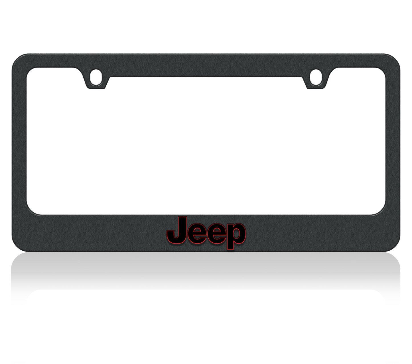 Jeep Red Outline Black Powder-Coated Metal License Plate Frame