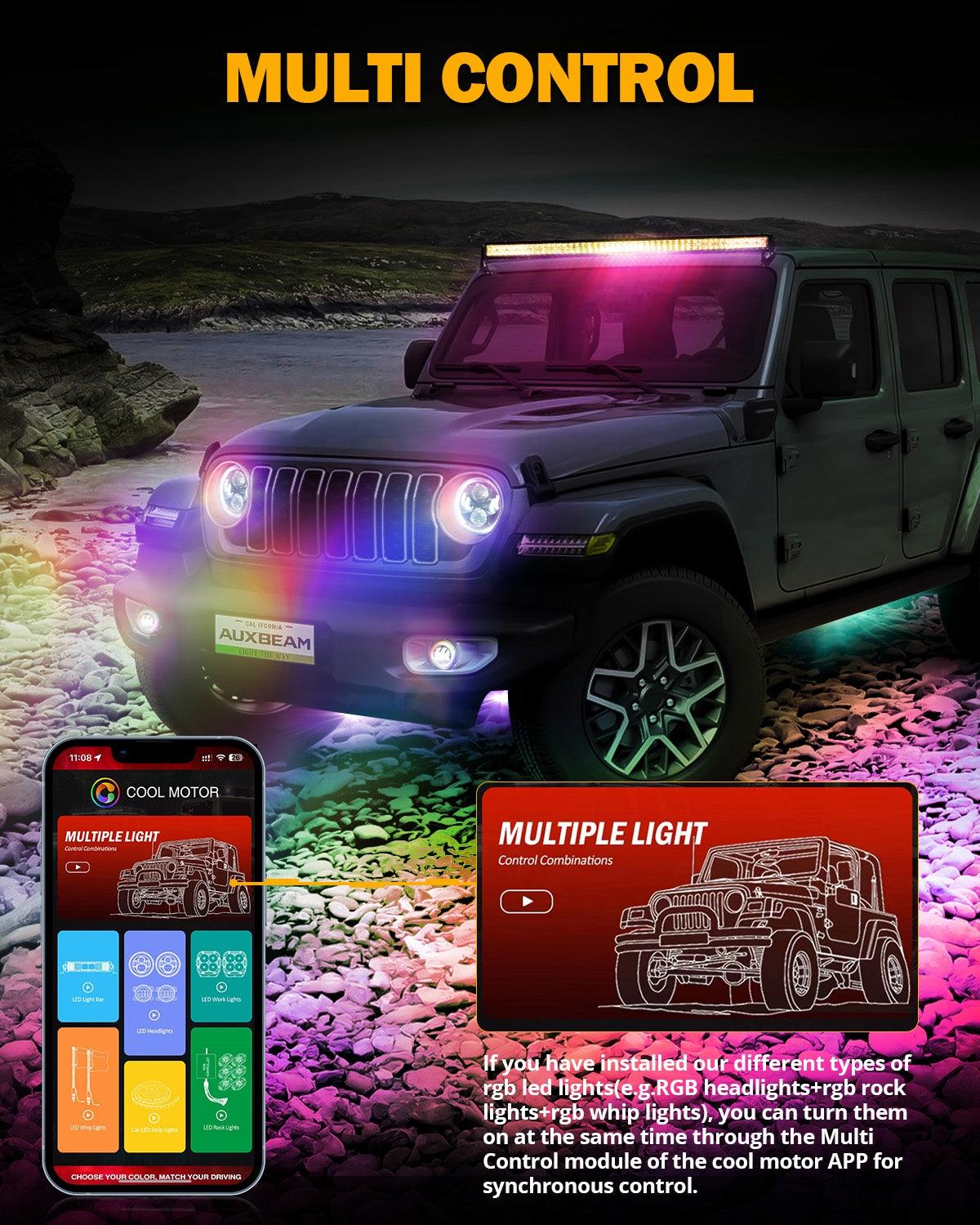 2018–2024 Jeep Wrangler JL RGB LED Lighting Kit – 9" Headlights & 4" Fog Lights with App Control