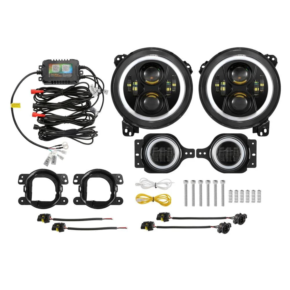 2018–2024 Jeep Wrangler JL RGB LED Lighting Kit – 9" Headlights & 4" Fog Lights with App Control