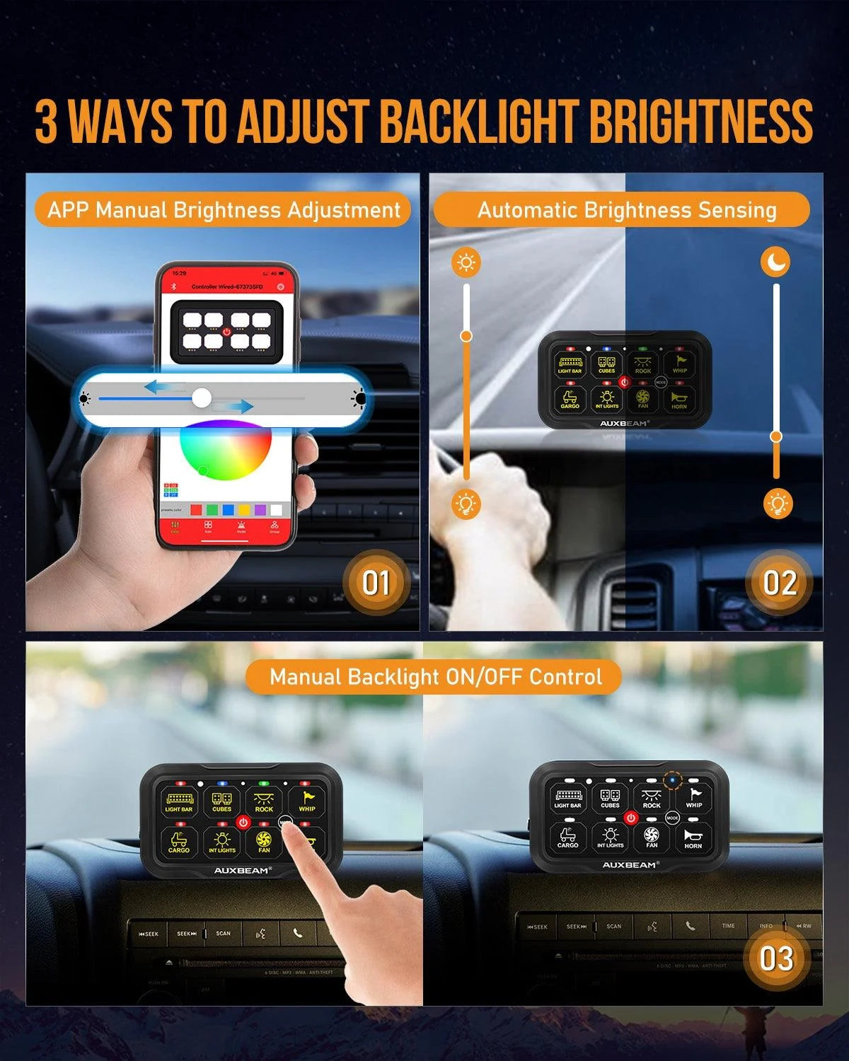 AR-800 Multifunction RGB Switch Panel with Bluetooth Controlled & 47 Inch Extension Cable(Optional) for Toyota Tacoma