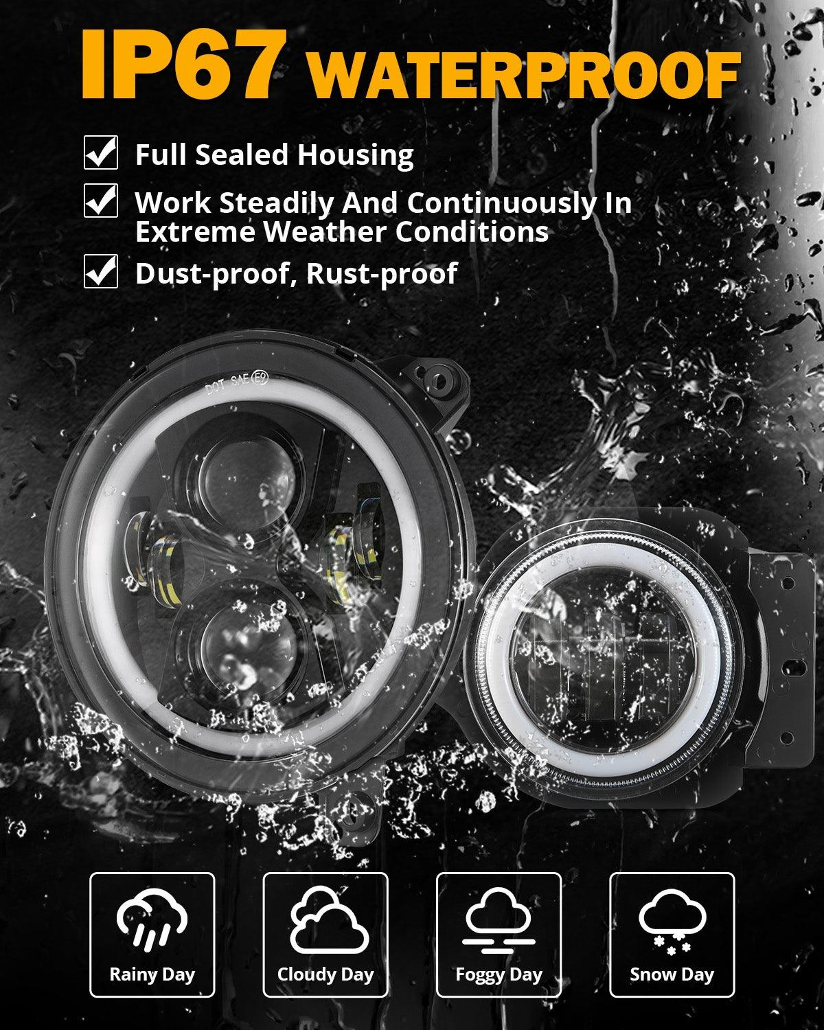 2018–2024 Jeep Wrangler JL RGB LED Lighting Kit – 9" Headlights & 4" Fog Lights with App Control