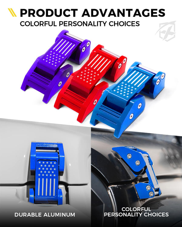 Jeep Wrangler Aluminum Hood Latch with USA Flag Design