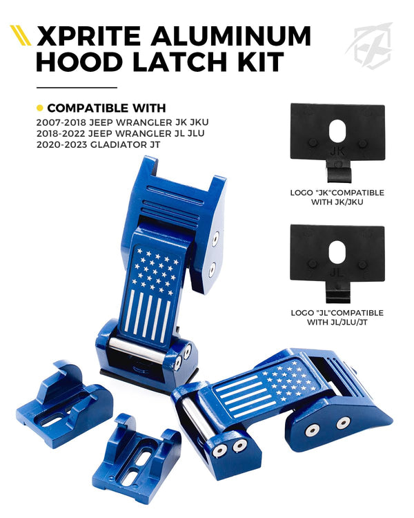 Jeep Wrangler Aluminum Hood Latch with USA Flag Design