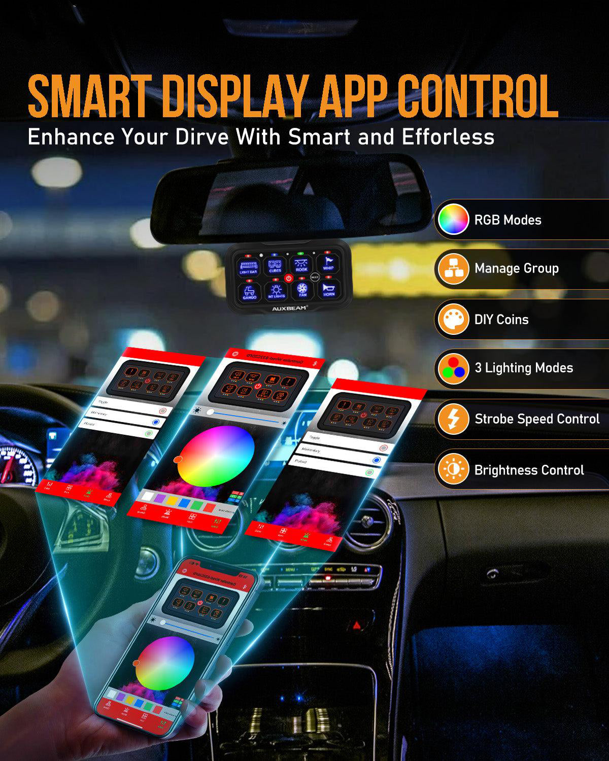 AR-800 Multifunction RGB Switch Panel with Bluetooth Controlled & 47 Inch Extension Cable(Optional) for Toyota Tacoma
