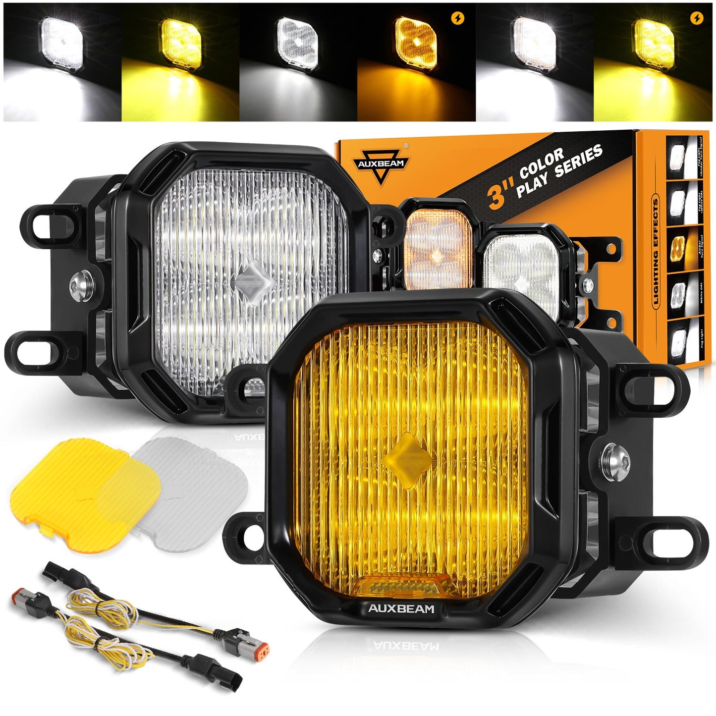 Color Play Series 3 Inch 116W RGB LED Pod Lights Flood Off Road Lights With 8 Backlight Options
