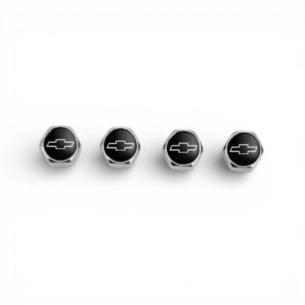 Chevy Black Bowtie Keychain & Valve Cap Bundle – Chrome Keychain + 4 Valve Caps