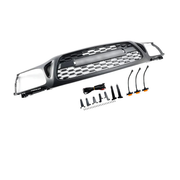 TRO PRO Style | Toyota Tacoma | Matt Black Grille | 2001 2002 2003 2004 | Front Bumper Grille + LED Light + TOYOTA Letter