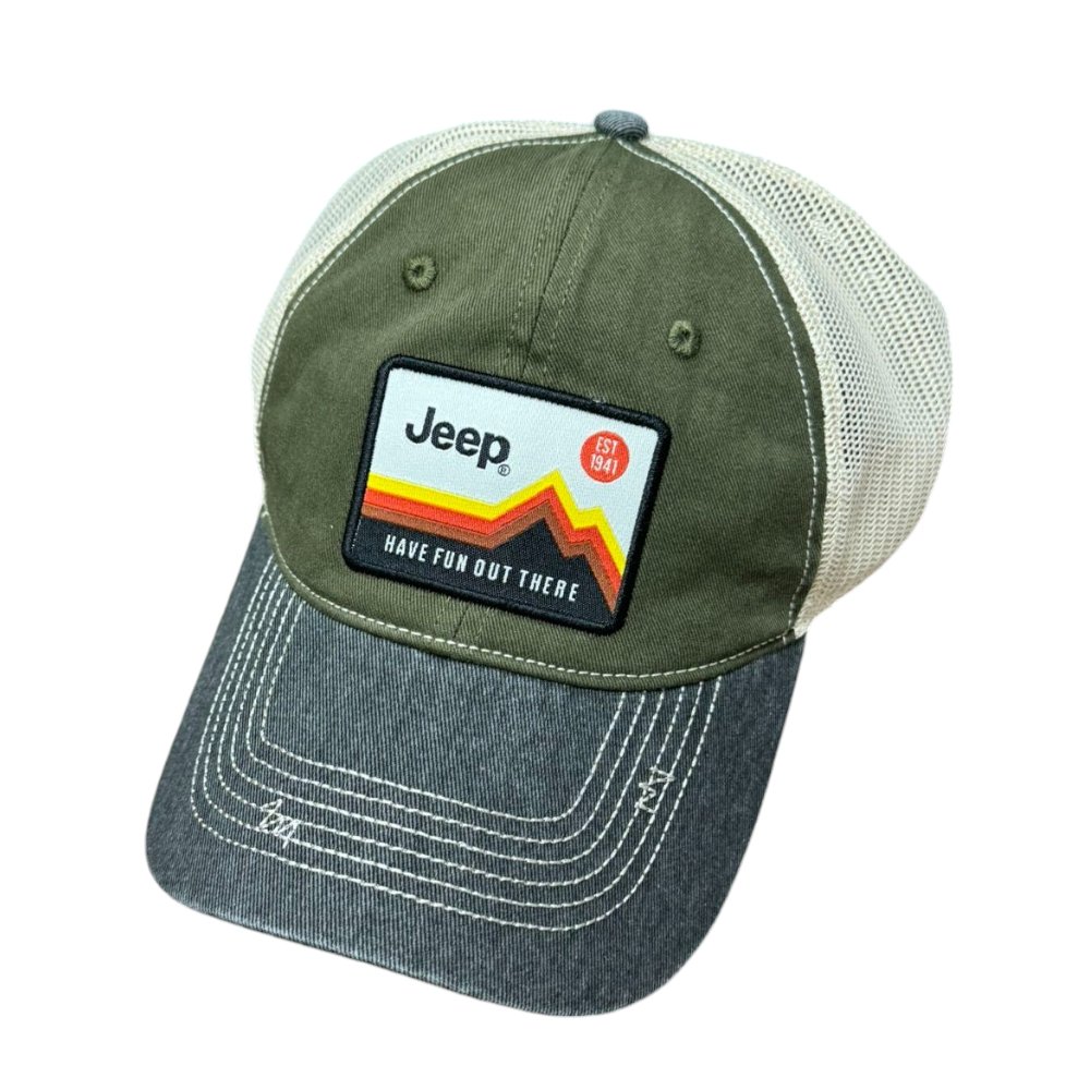 Hat – Jeep Have Fun Out There Patch Garment Washed Trucker