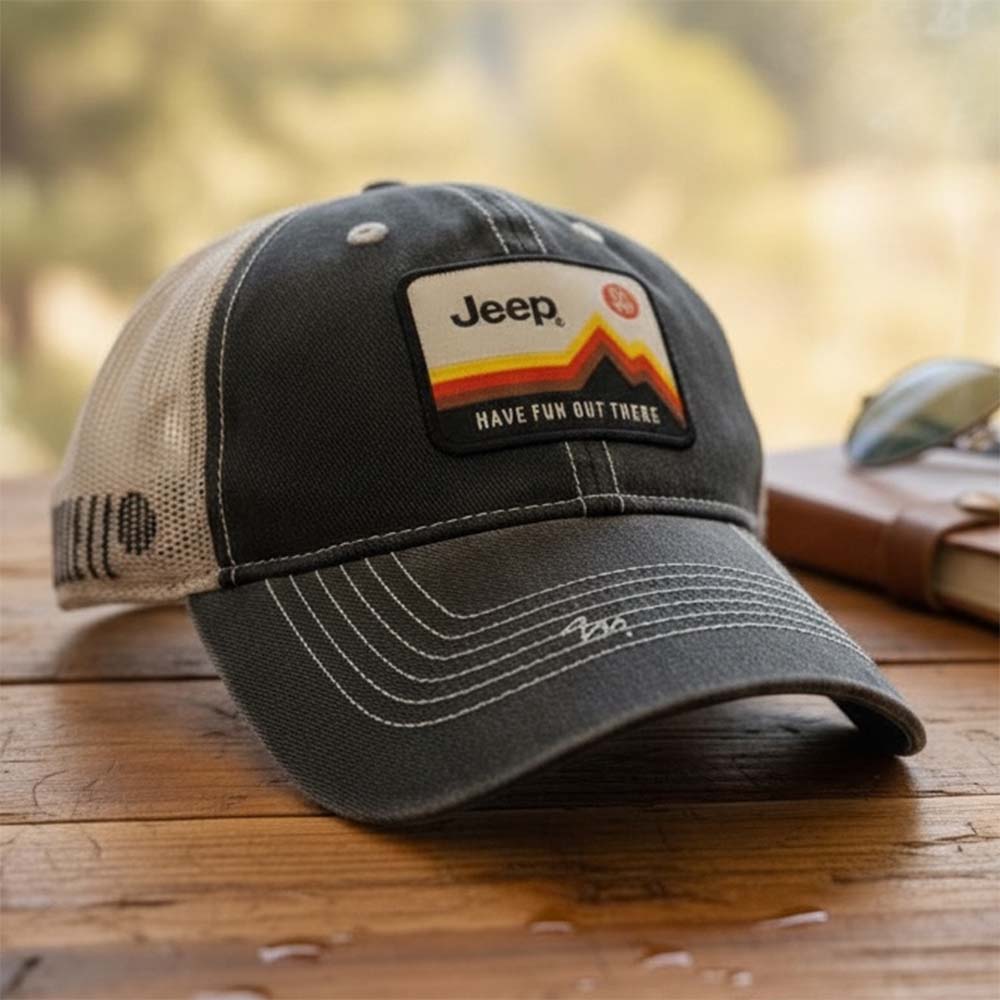 Hat – Jeep Have Fun Out There Patch Garment Washed Trucker