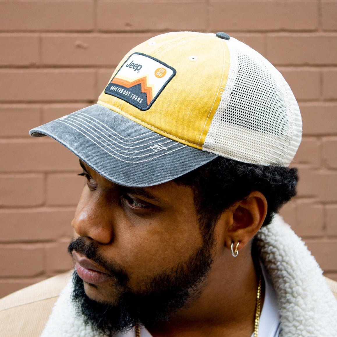 Hat – Jeep Have Fun Out There Patch Garment Washed Trucker