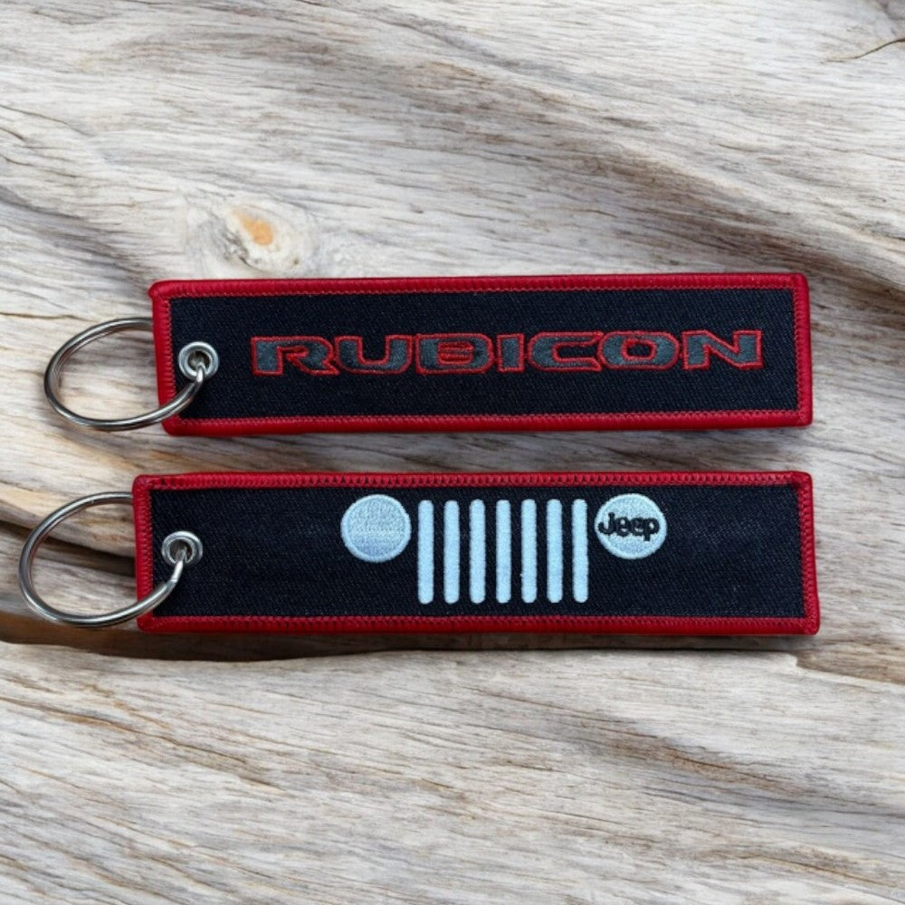 Jeep® Rubicon Keychain – Black with Red Border Pull Tab