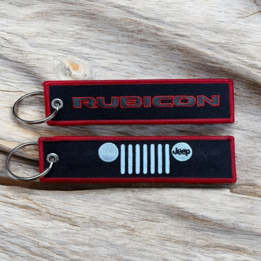 Jeep® Rubicon Keychain – Black with Red Border Pull Tab