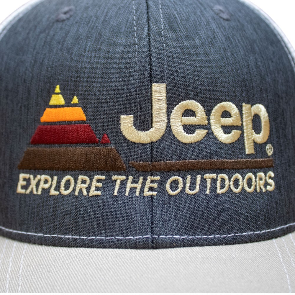 Jeep® “Explore The Outdoors” Hat – Heather Navy/Khaki/White