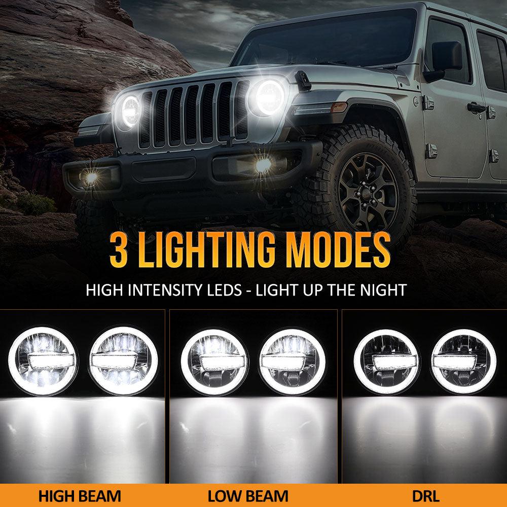 7" 90W LED Headlights with Halo DRL for 1997–2017 Jeep Wrangler TJ JK LJ CJ – DOT Approved