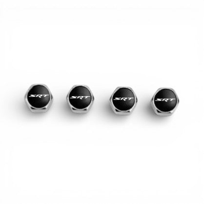 SRT Silver Keychain & Tire Valve Caps Set Zinc Alloy Chrome Cap Kit