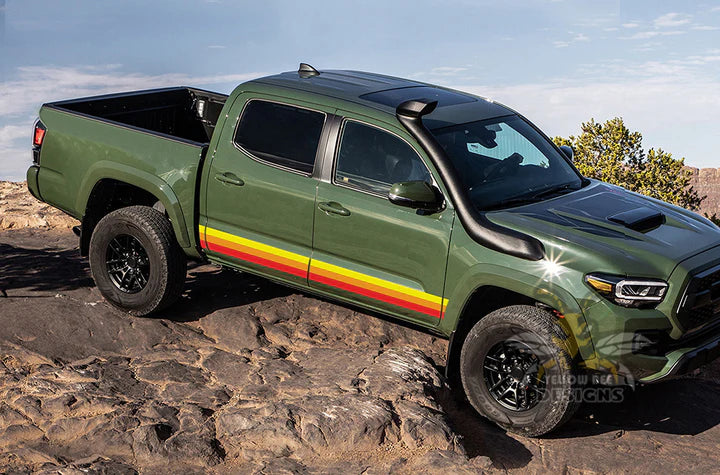 Triple Yellow Orange Red Color Stripes Graphics Vinyl Decals Compatible with Toyota Tacoma