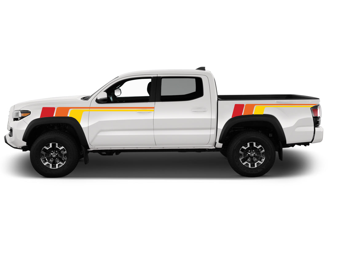 Racing retro vintage stripes (Yellow, Orange, Red) Compatible with Toyota Tacoma Double Cab