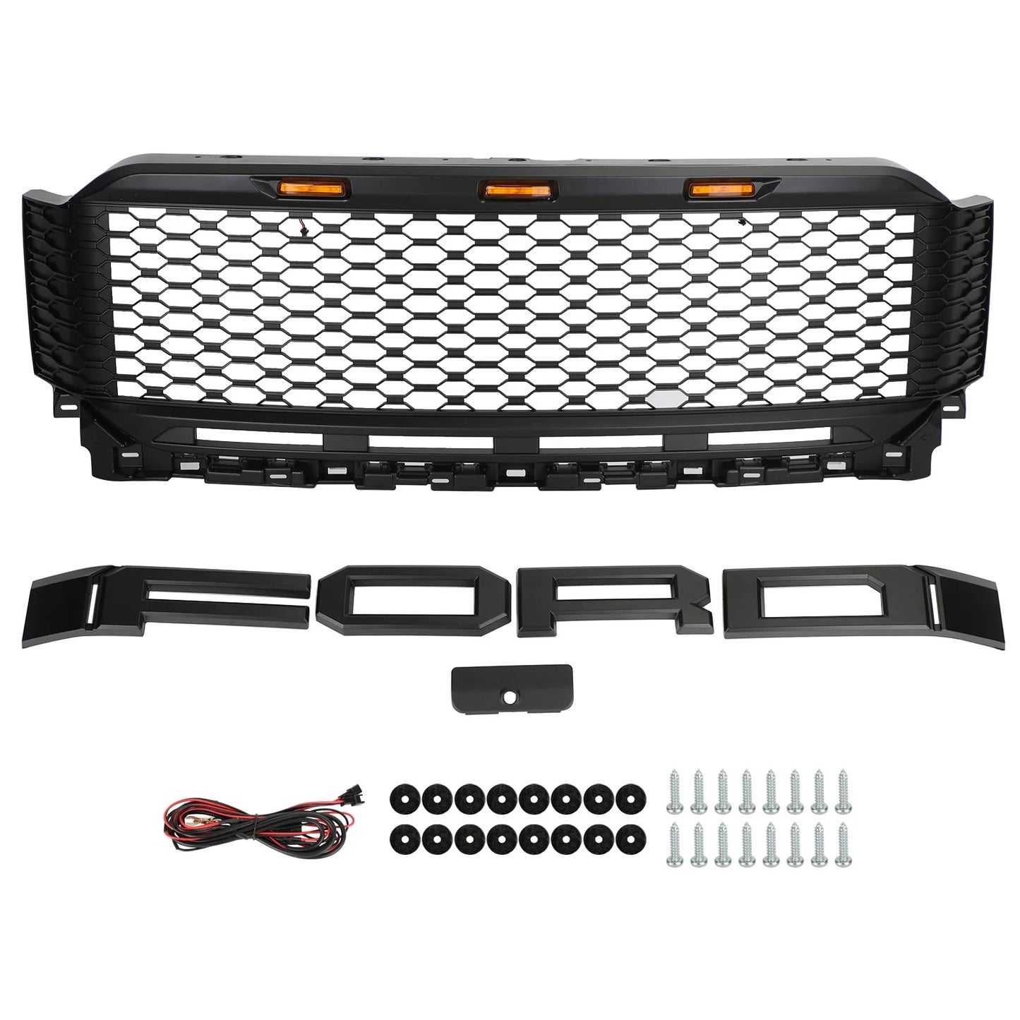 Aftermarket Raptor Style Matte Black Front Grille w/ LED for Ford F-150 2021–2023