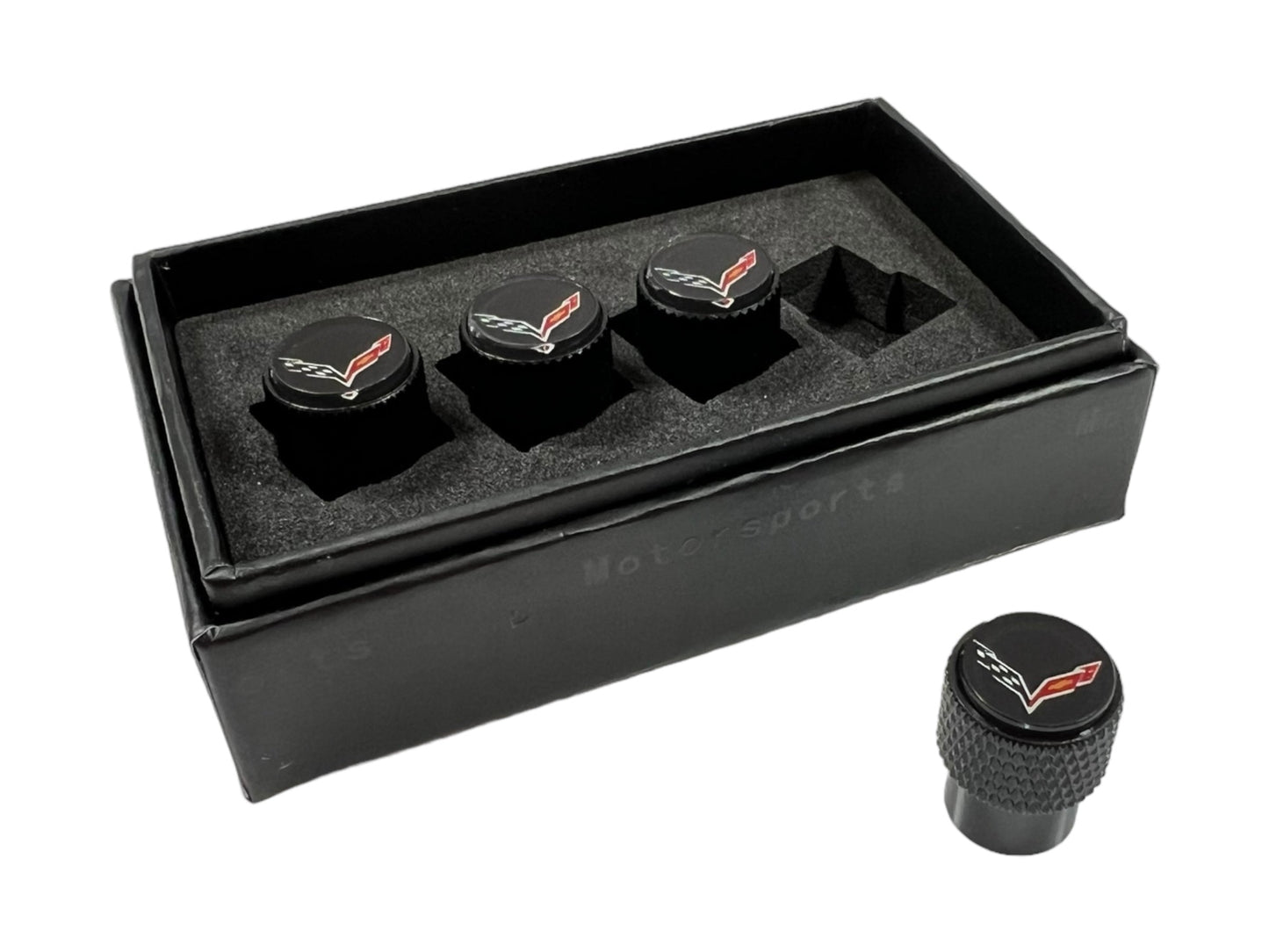 Chevrolet Corvette C7 Black Knurled Valve Stem Caps