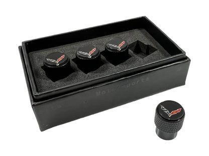 Chevrolet Corvette C7 Black Knurled Valve Stem Caps