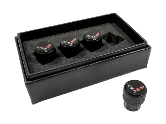 Chevrolet Corvette C7 Black Knurled Valve Stem Caps