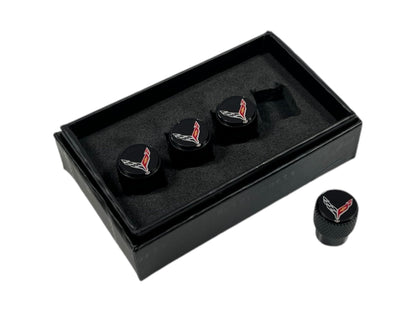 Chevrolet Corvette C8 Black Knurled Valve Stem Caps