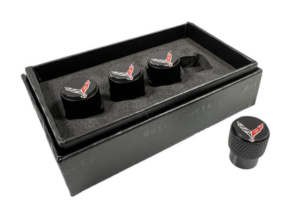 Chevrolet Corvette C8 Black Knurled Valve Stem Caps