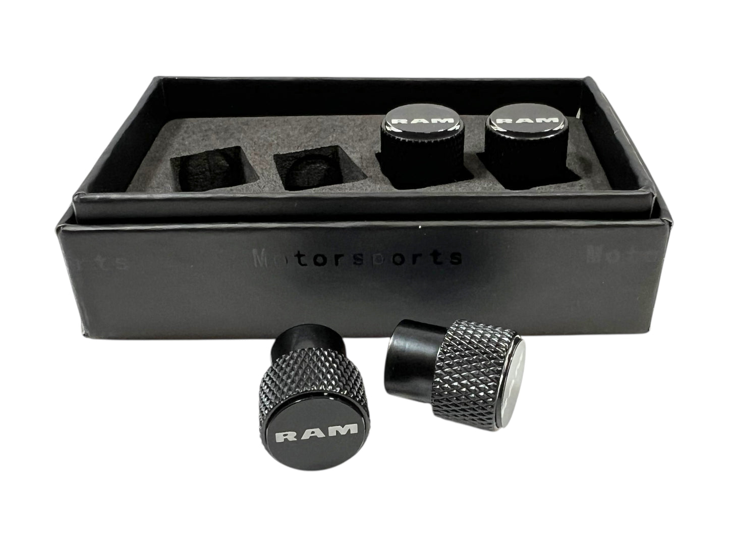Ram Black Knurled Valve Stem Caps
