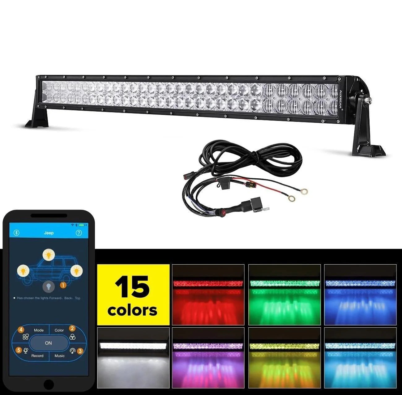 Light Bar for SUV ATV UTV Trucks Pickup Boat 22"/32"/42" V-Series RGB Straight/Curved 5D lens Combo Beam Double Row LED
