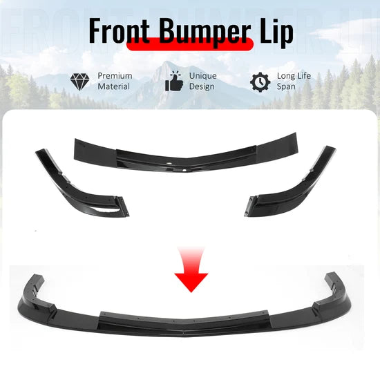 2006-2013 Chevy Corvette C6 Front Bumper Lip ZR1 Style 3PC Gloss Black