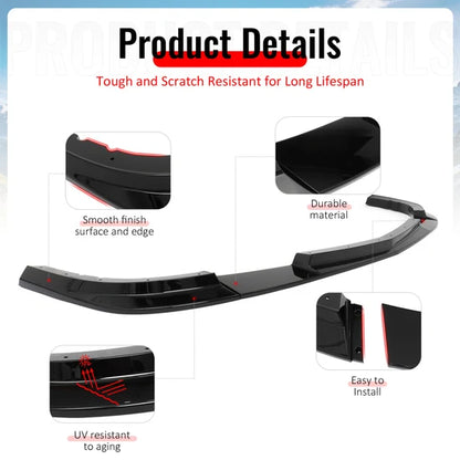 2006-2013 Chevy Corvette C6 Front Bumper Lip ZR1 Style 3PC Gloss Black