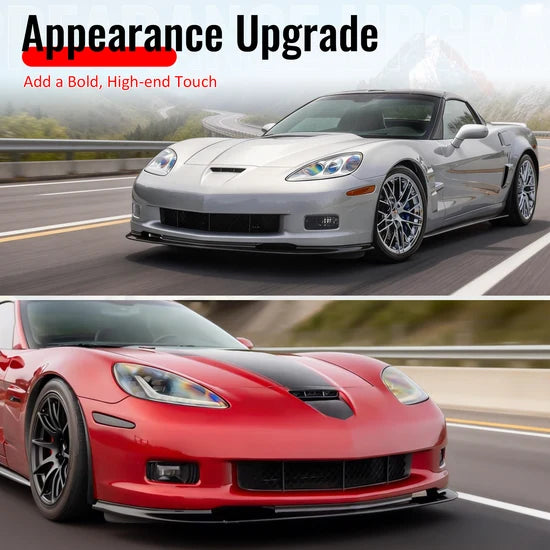 2006-2013 Chevy Corvette C6 Front Bumper Lip ZR1 Style 3PC Gloss Black
