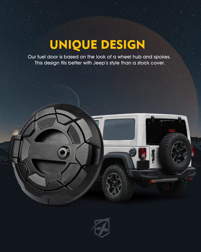 Bedrock Series Gas Cap Fuel Door Cover – Fits 2007–2018 Jeep Wrangler JK