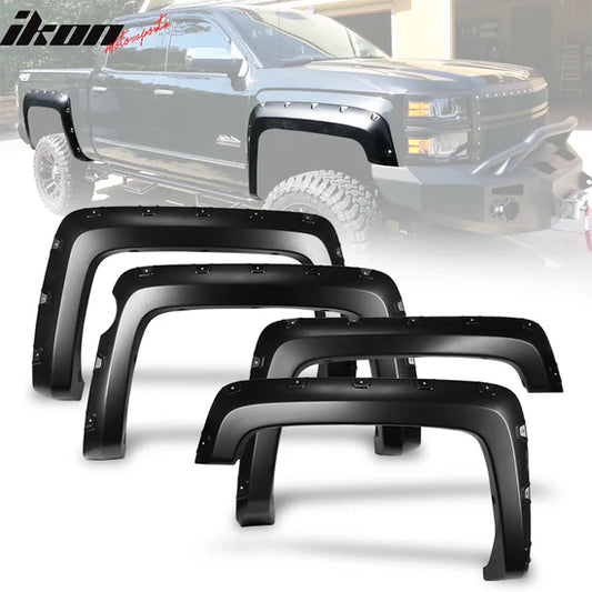 2014–2018 Chevy Silverado 1500 Pocket Style Fender Flares – 5.8' Short Bed Fleetside (Set of 4)