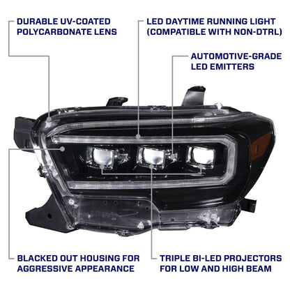 2016-2023 Toyota Tacoma LED Projector Headlights – Selectable White or Amber DRL | Sequential Turn Signals | Triple Bi-LED | Plug & Play