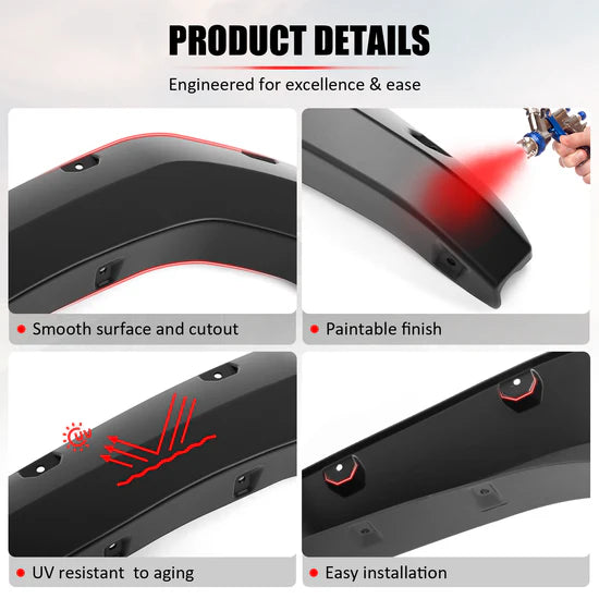 2024-2026 Toyota Tacoma Pocket Style Fender Flares Wheel Cover PP 4PCS