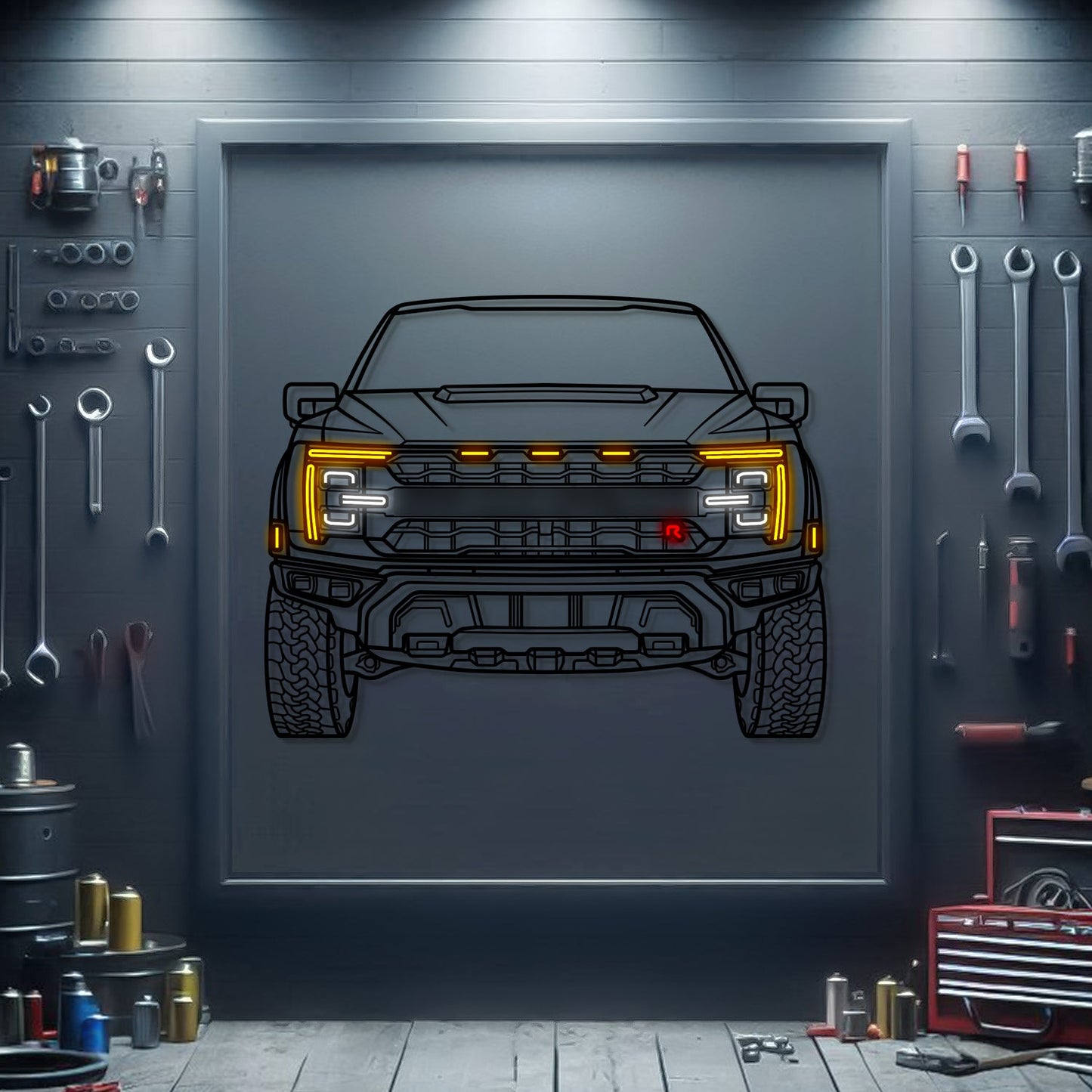 2024 F-150 Raptor R Front View Metal Neon Car Wall Art -MTN0250