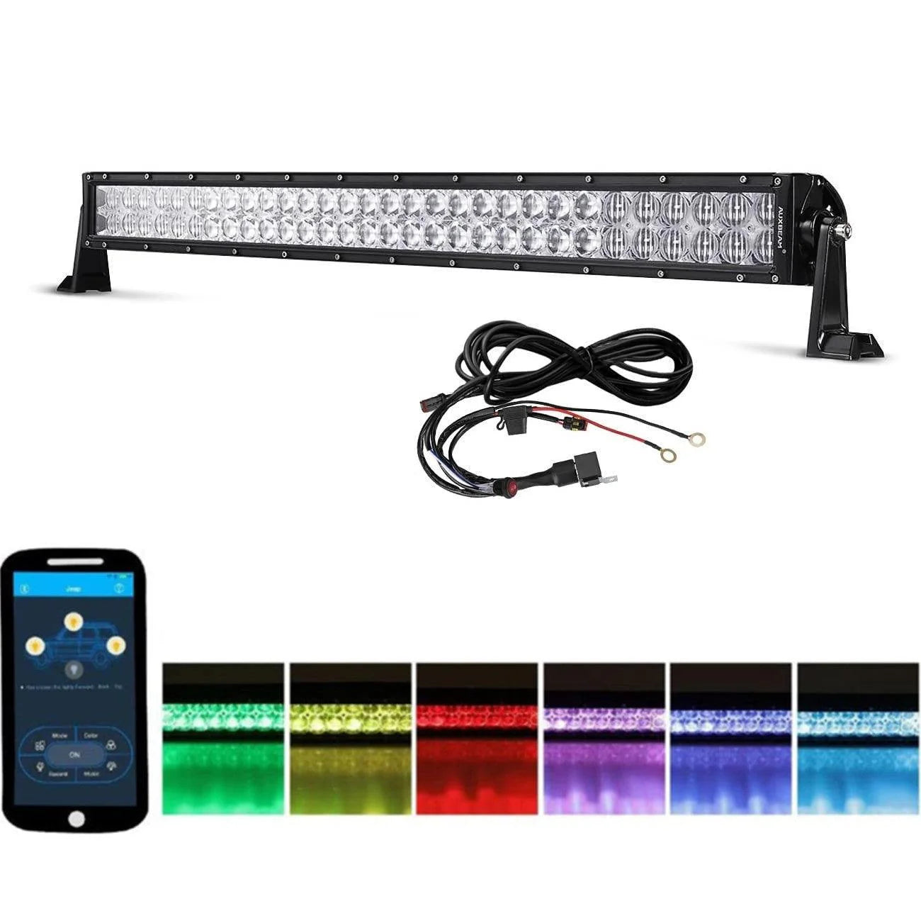 Light Bar for SUV ATV UTV Trucks Pickup Boat 22"/32"/42" V-Series RGB Straight/Curved 5D lens Combo Beam Double Row LED