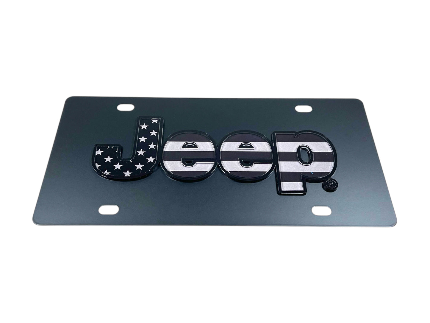 Jeep Blacked-Out USA Flag Carbon Steel License Plate