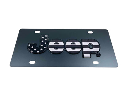 Jeep Blacked-Out USA Flag Carbon Steel License Plate