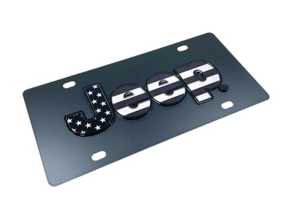 Jeep Blacked-Out USA Flag Carbon Steel License Plate