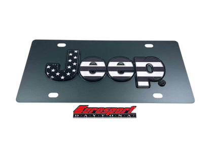 Jeep Blacked-Out USA Flag Carbon Steel License Plate