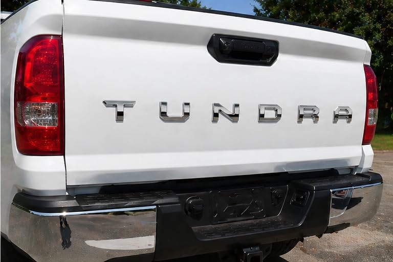 Tundra Tailgate Letter Inserts Compatible with 2014-2021 Toyota Tundra | 3D Raised ABS Emblem Overlay Kit | Peel & Stick Tailgate Decals | Black or Chrome Bullet Points: (Chrome)
