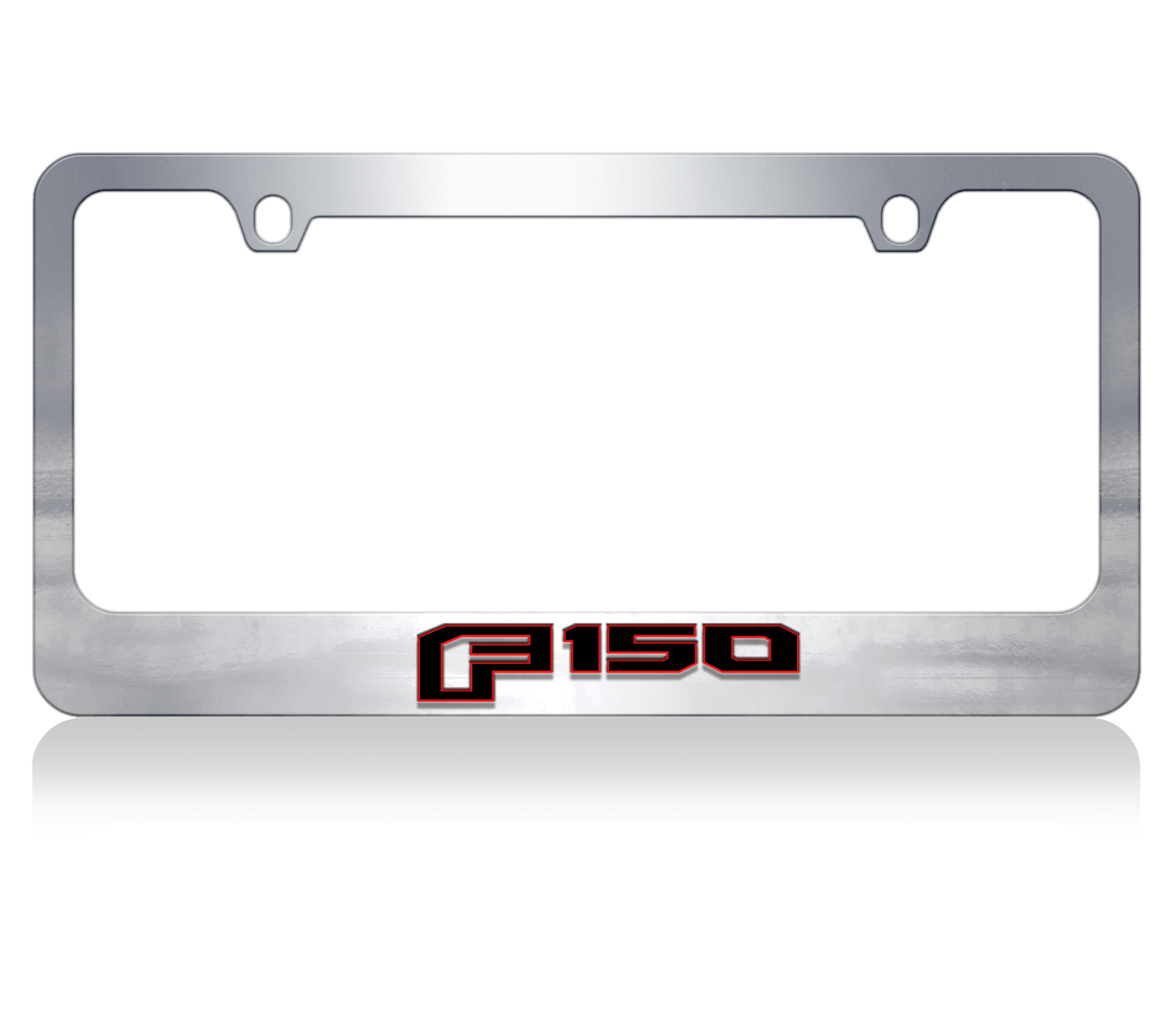 Ford F-150 Chrome License Plate Frame – Black Outline with Red Accent