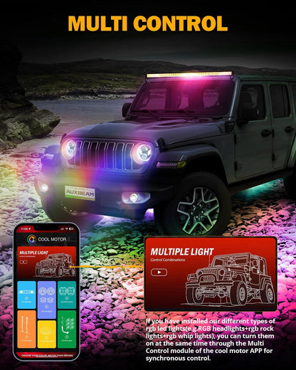 2018–2024 Jeep Wrangler JL RGB LED Lighting Kit – 9" Headlights & 4" Fog Lights with App Control